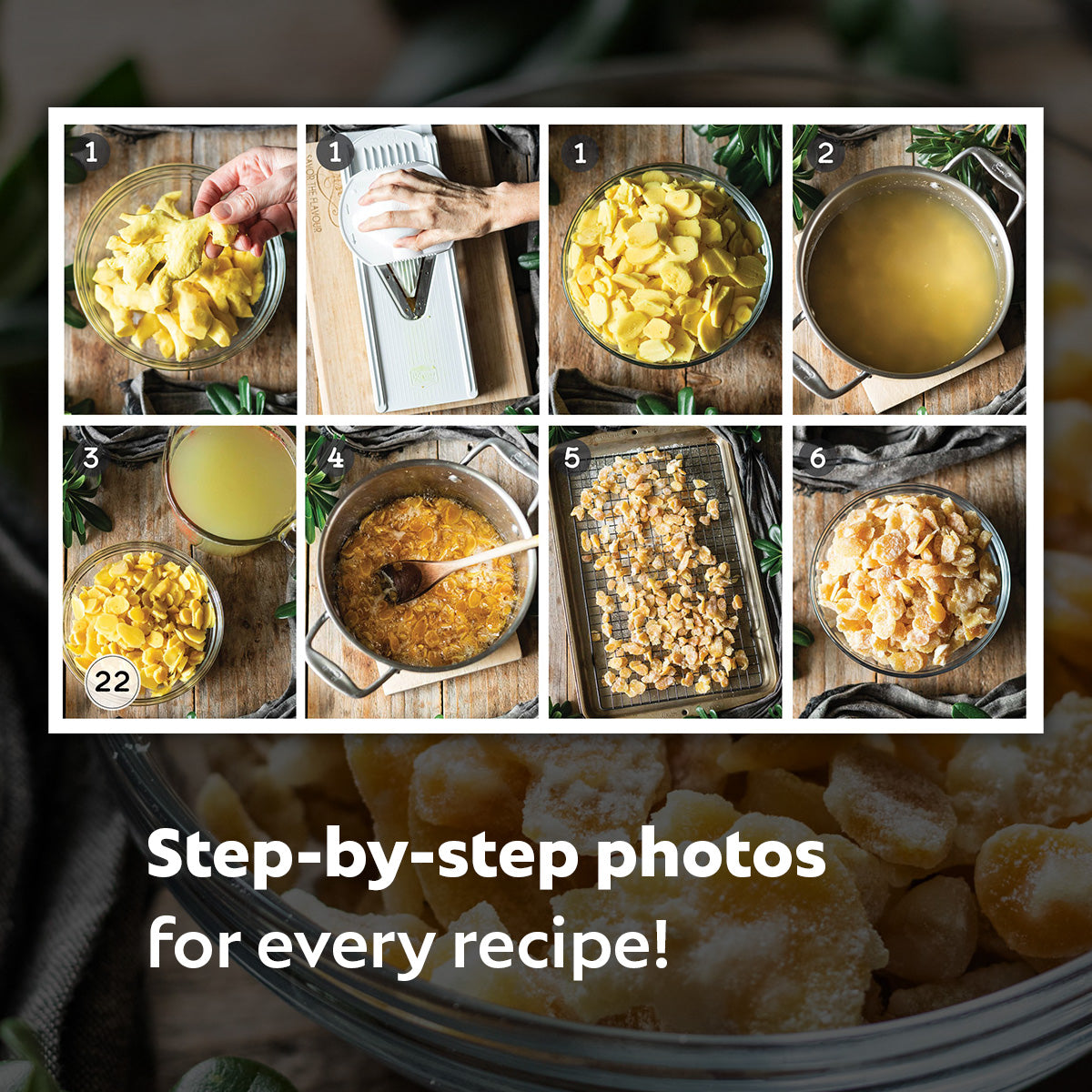 step-by-step photos of candied ginger.