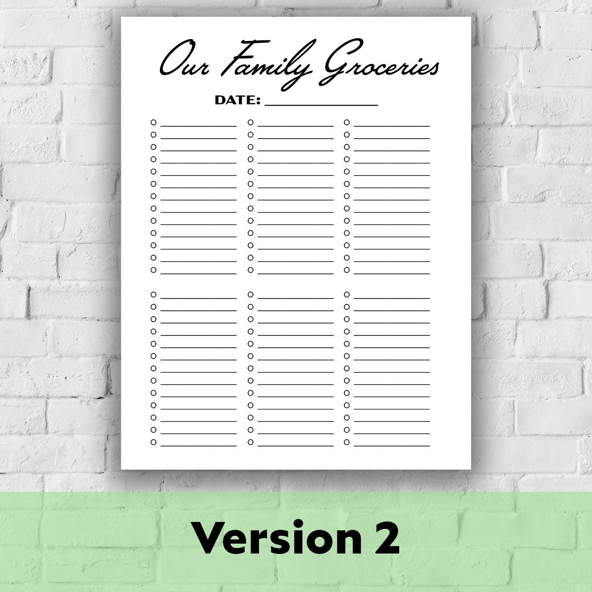 Printable Grocery List - Our Family Groceries