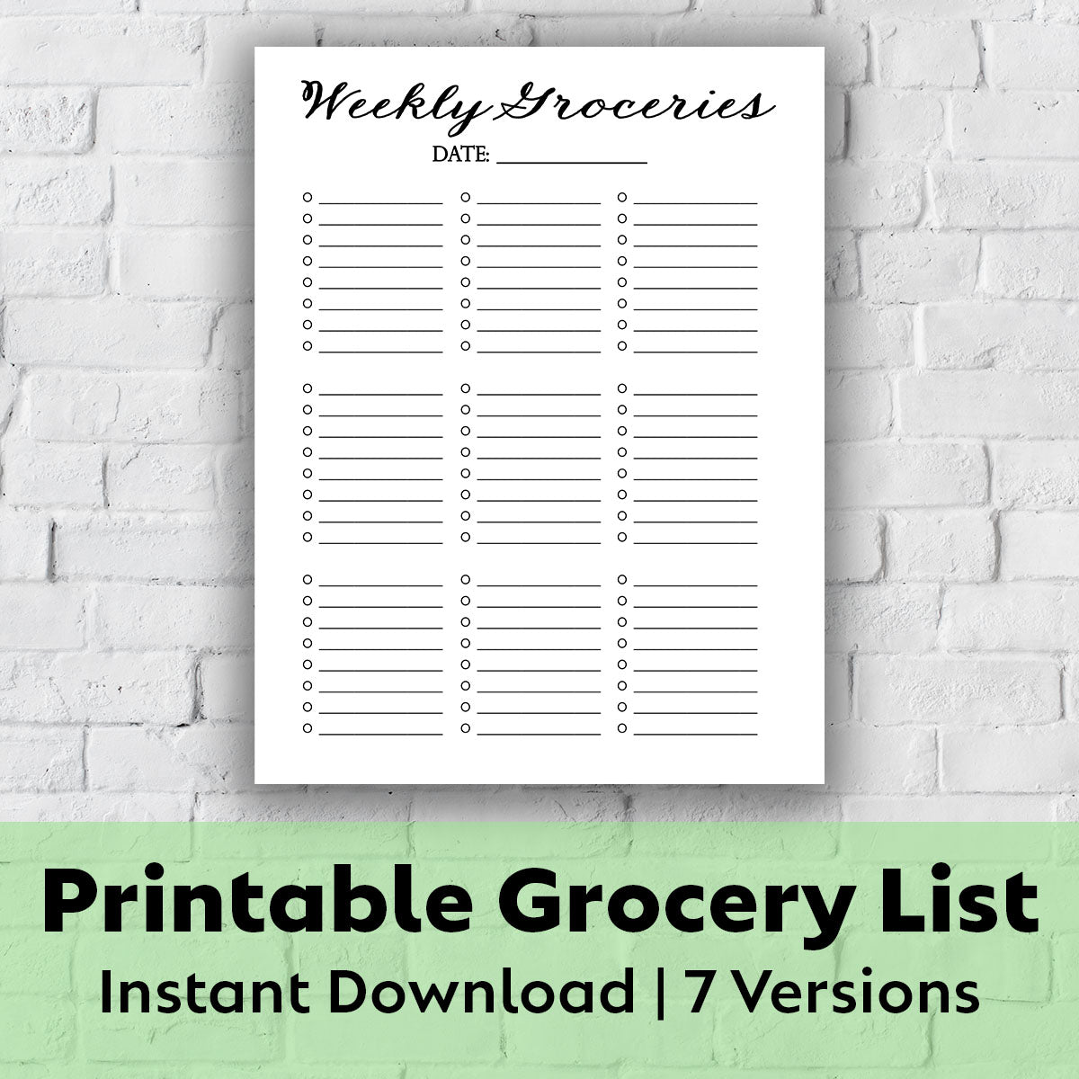 Printable Grocery List - Weekly Groceries