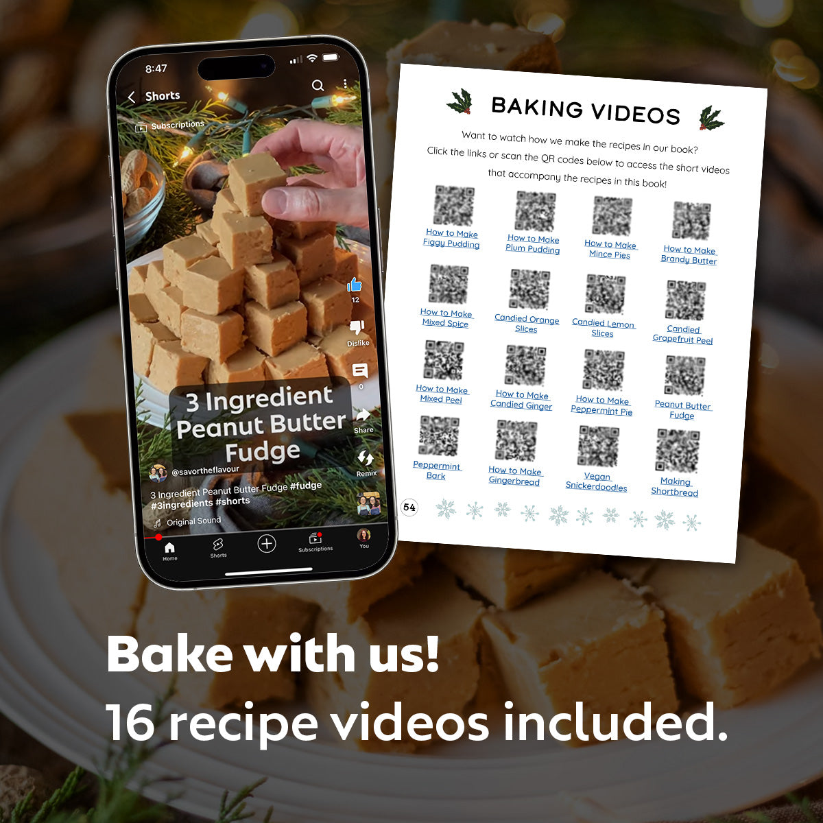 recipe video on a cell phone with QR codes.