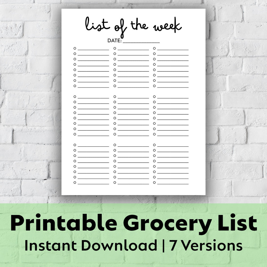 Printable Grocery List - List of the Week