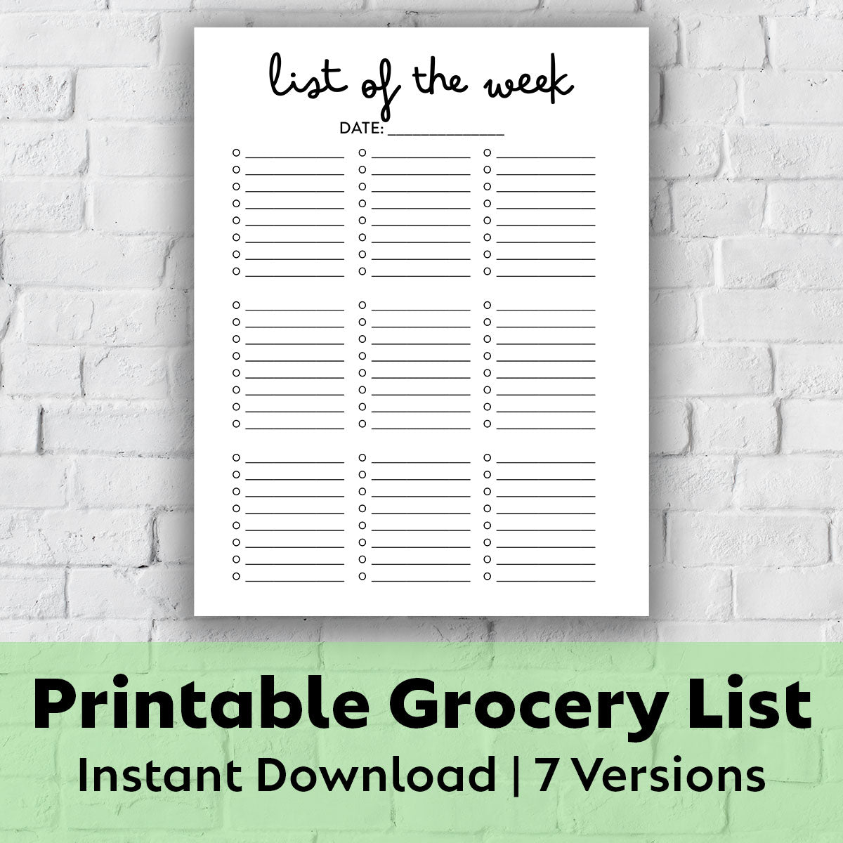 Printable Grocery List - List of the Week