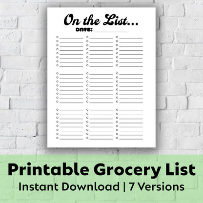 Printable Grocery List - On the List...