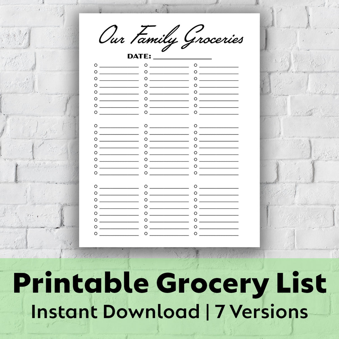 Printable Grocery List - Our Family Groceries