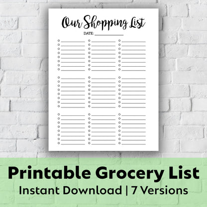 Printable Grocery List - Our Shopping List