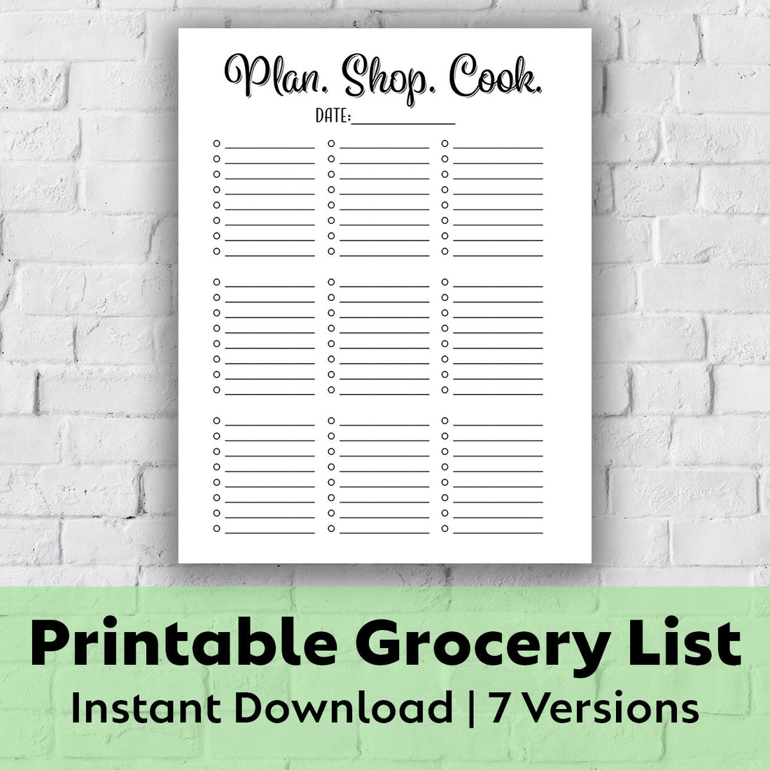 Printable Grocery List - Plan. Shop. Cook.