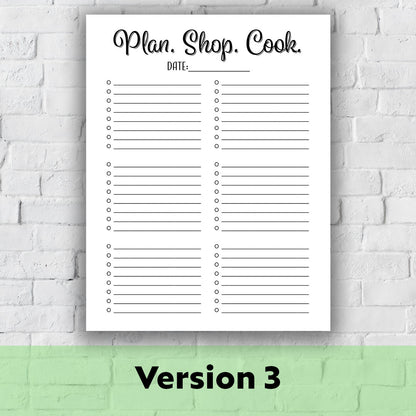 Printable Grocery List - Plan. Shop. Cook.