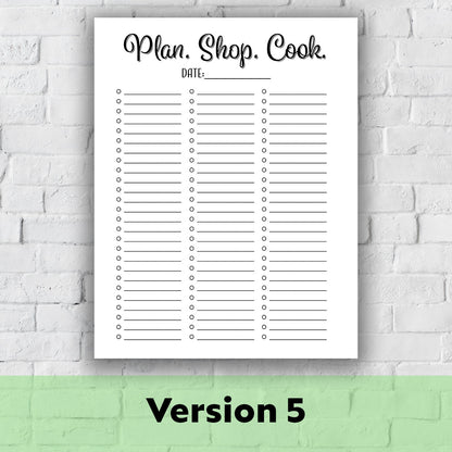 Printable Grocery List - Plan. Shop. Cook.