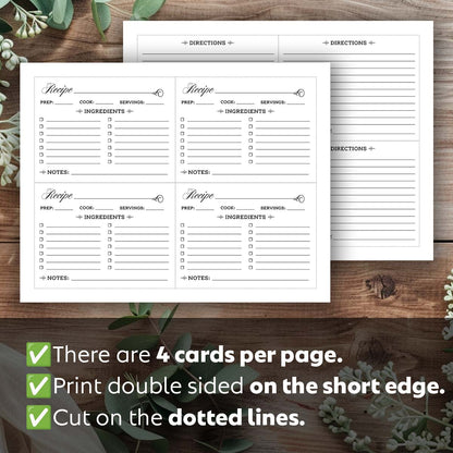 Printable Recipe Card - Elegant Style 1