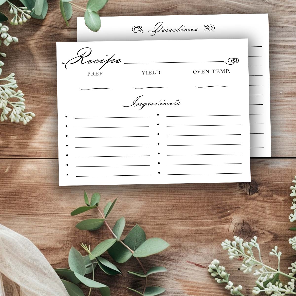 Printable Recipe Card - Elegant Style 2