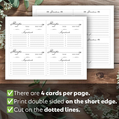 Printable Recipe Card - Elegant Style 2