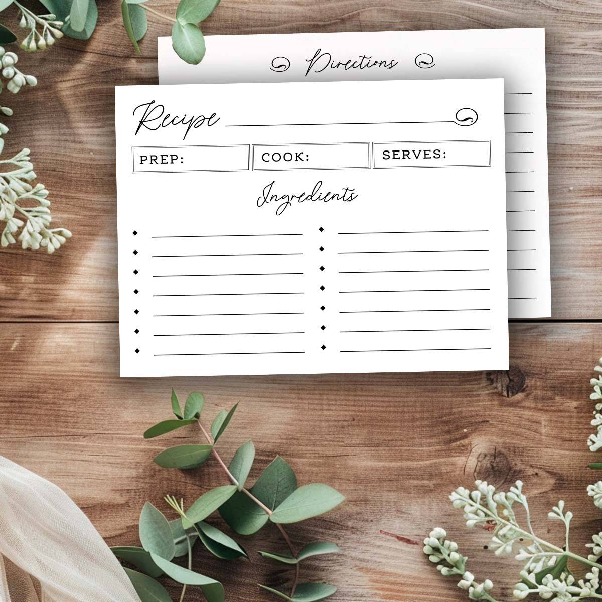 Printable Recipe Card - Elegant Style 4