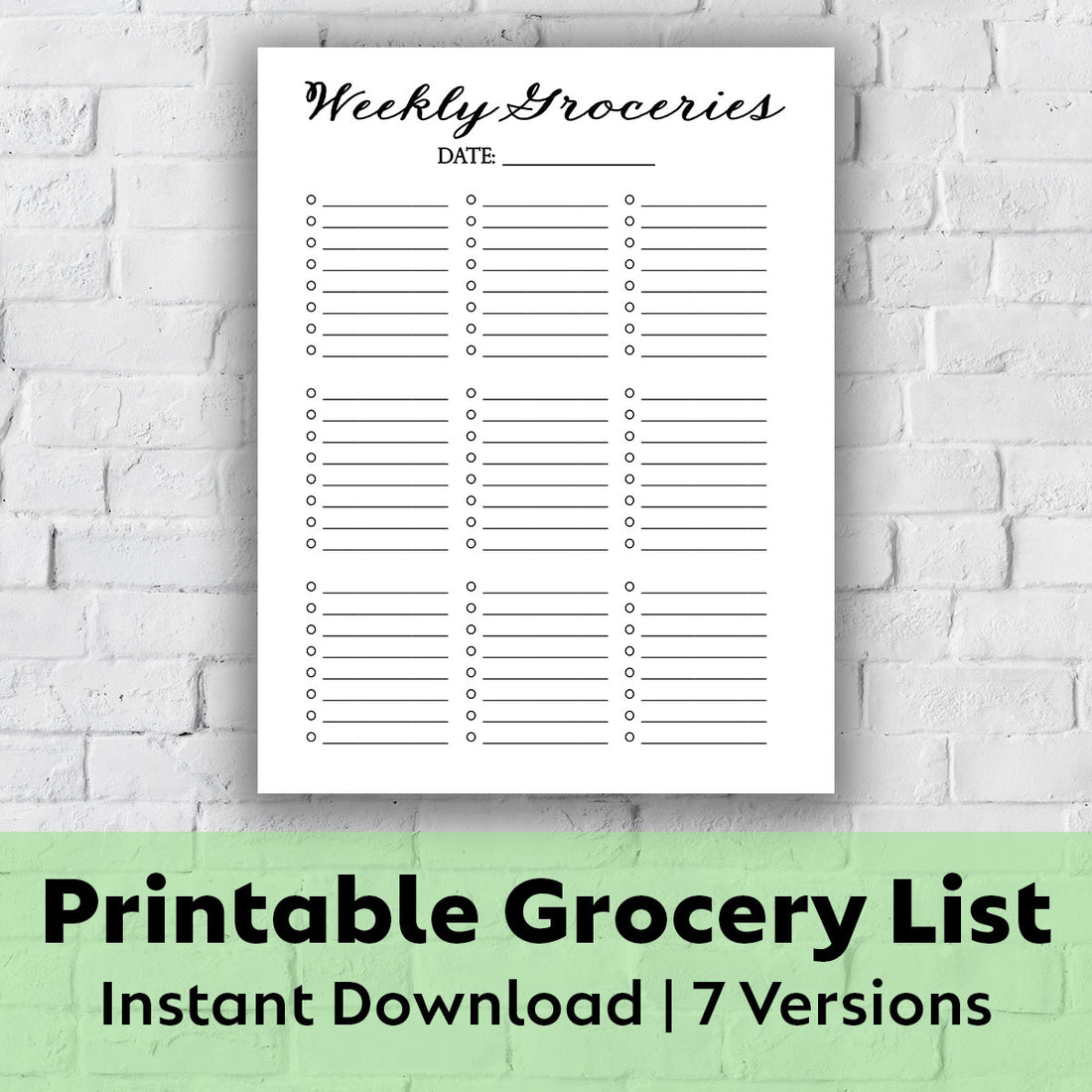 Printable Grocery List - Weekly Groceries